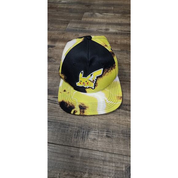 Pre-owned Pokemon Pikachu Yellow And Black Flat Brim Hat Snap Back. Box38 - Picture 1 of 7